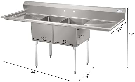 KoolMore 84 in. 18-Gauge 2-Compartment Commercial Sink - Image 3