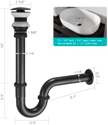 U Shape P-trap Stopper Complete Set, Adjustable Height 1-1/4 Bottle Trap Basin - Image 7
