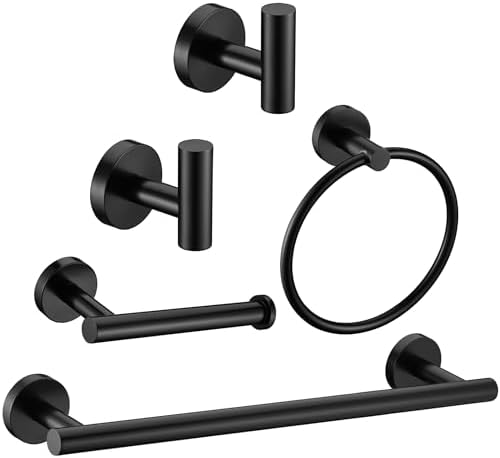 5 Pieces Matte Black Bathroom Hardware Accessories Set Hand Towel Ring 16 inch by Meetuniquestylesandneeds