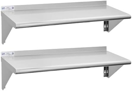 Hally Stainless Steel Shelf 2 Pack Wall Mounted Metal Shelves 12"x36" NSF by HallySinksTablesH