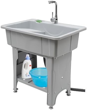Freestanding Utility Sink with Faucet & Washboard by Unknown