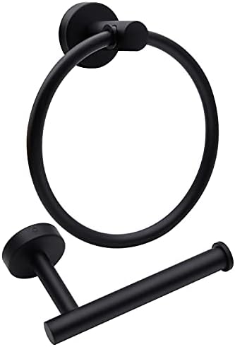 2pcs Matte Black Toilet Paper Holder and Towel Ring Set, Stainless Steel by Mdvora