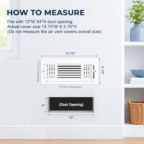 Air Vent Cover for Wall Ceiling for 12x4 Duct Opening, 3 Way Wall Register - Image 2