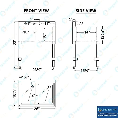 AmGood One Compartment Stainless Steel Under bar Sink - Image 4