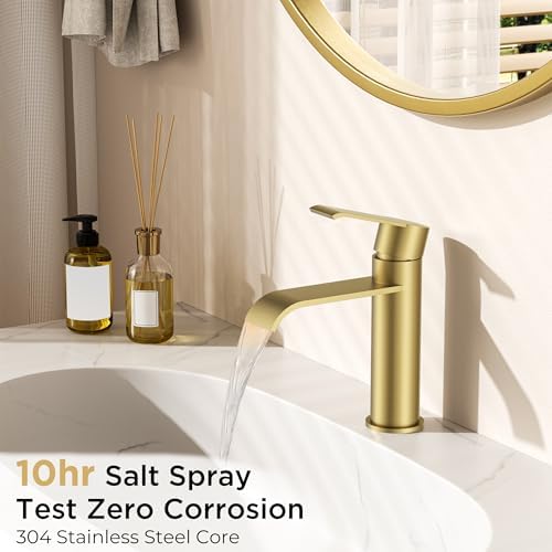 FORIOUS Waterfall Bathroom Faucet Single Hole Brushed Gold - Image 2