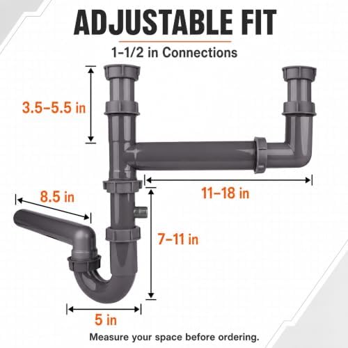 1-1/2" Double Kitchen Sink Drain Kit - Image 3