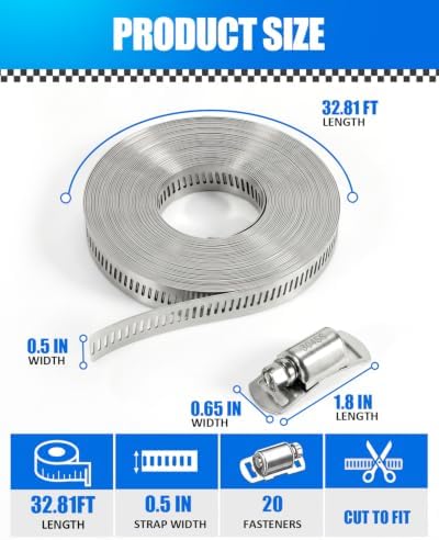 32.81FT Hose Clamp Band Kit, 304 Stainless Steel Worm Gear - Image 2