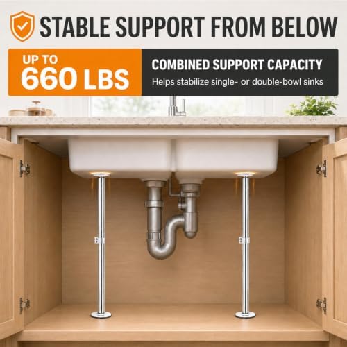 Undermount Sink Brackets, Adjustable Stainless Steel Sink Support Legs Kit - Image 5