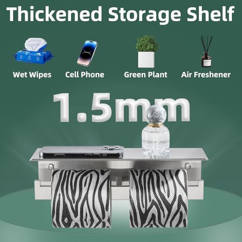 APLusee Dual Roll Toilet Paper Holder, Brushed Nickel, 304 Stainless Steel - Image 3