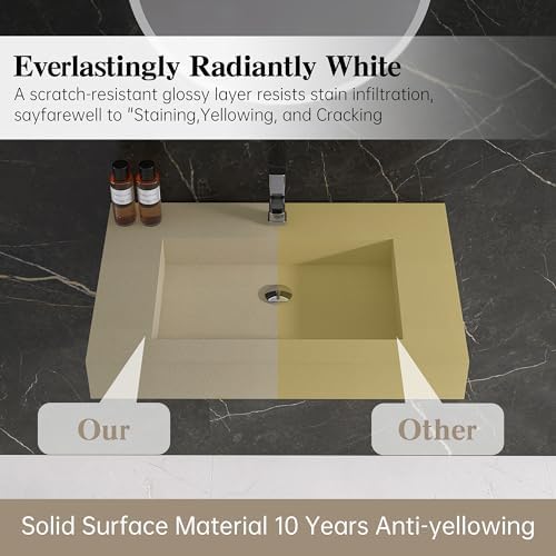 30" x 19" Bathroom Sink with Solid Surface, Wall Mount Bathroom Sink with - Image 7