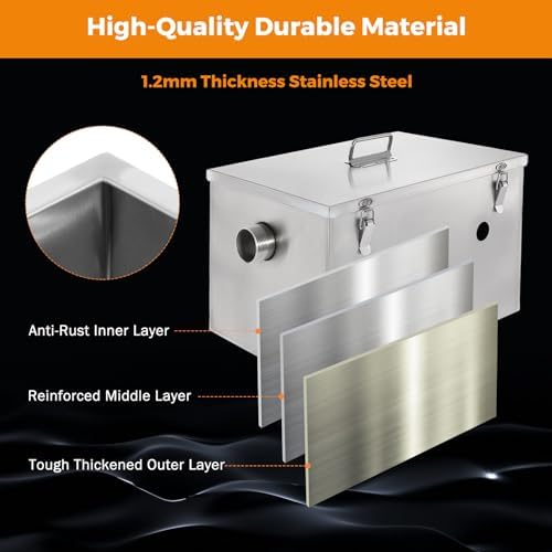 BEAMNOVA Commercial Grease Trap, Stainless Steel, Side Inlet - Image 4