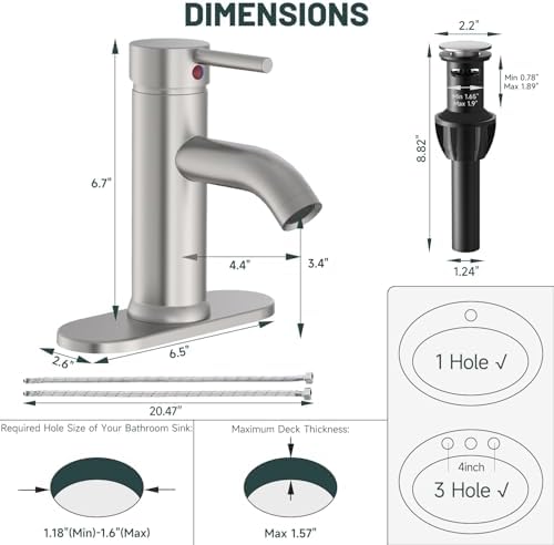 Brushed Nickel Bathroom Faucet for 1 or 3 Holes - Image 2