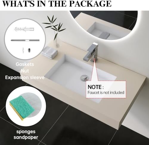 Stone Resin Bathroom Sink, Wall Mount Sink 35"L x 19"W - Image 4