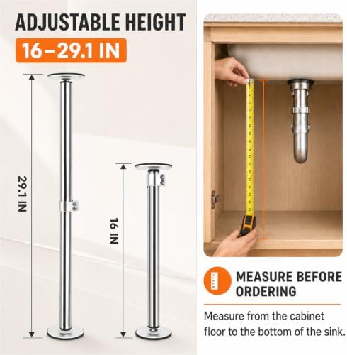 Undermount Sink Brackets, Adjustable Stainless Steel Sink Support Legs Kit - Image 2