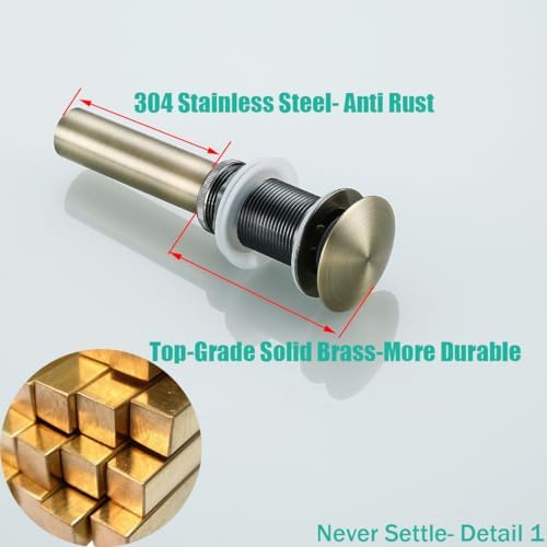 RANDOM Bathroom Vessel Sink Pop Up Drain Stopper Without Overflow Antique Brass - Image 3