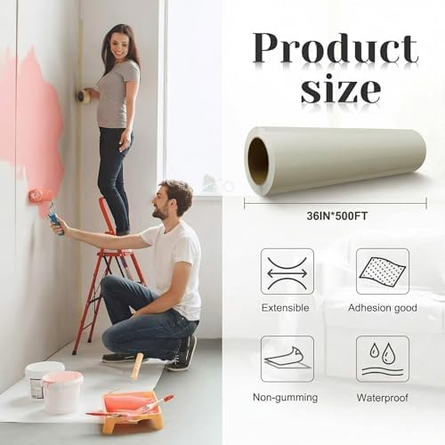 Amylove 36 Inch X 500 ft Carpet Plastic Protection Film, Transparent - Image 2