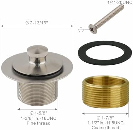 WELSAN Brushed Nickel Bathtub Drain and 1 Hole Overflow Kit, Bath Tub Drain - Image 5