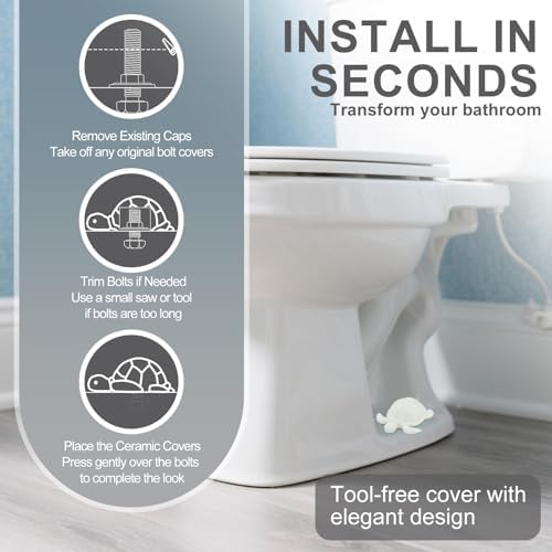 White Sea Turtle Ceramic Toilet Bolt Covers 2-Pack, Decorative Bathroom - Image 5