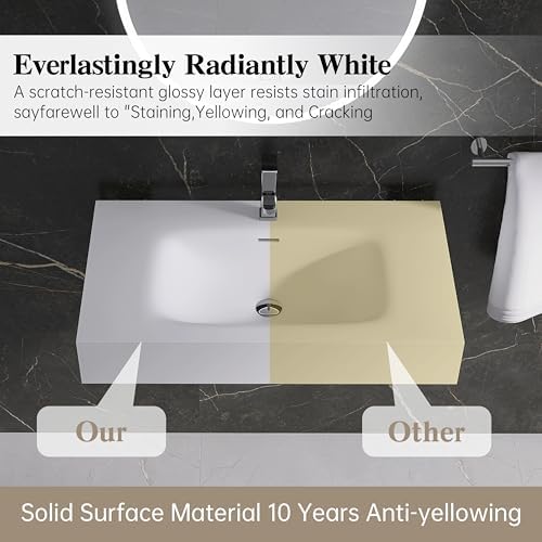 Wall Mount Bathroom Sink 31.9"L x 18"W x 5"H, Resin Stone Floating Sink - Image 2