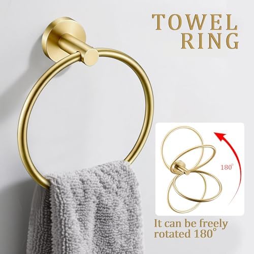6 Pieces Brushed Gold Bathroom Hardware Accessories Set, SUS304 Stainless Steel - Image 3