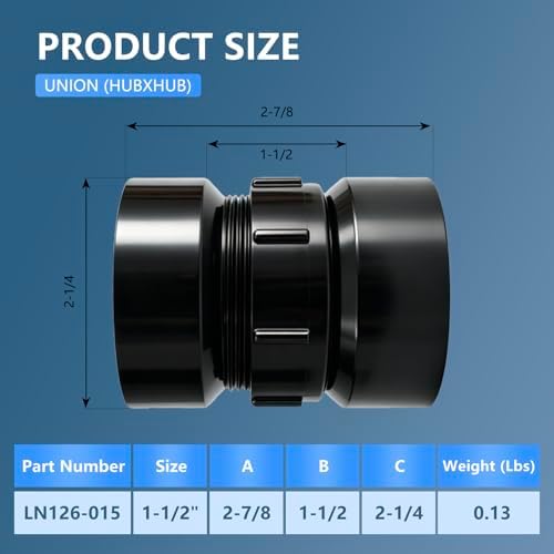 Lesso 1-1/2 Inch ABS P-Trap Union – HUB x HUB Connection, Detachable Sink Drain - Image 6