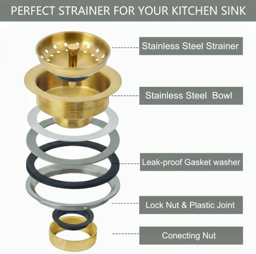 LQS Kitchen Sink Drain Assembly, Sink Drain Basket Strainer 304 Stainless Steel - Image 5