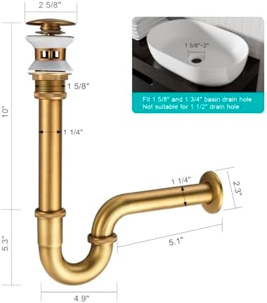 Bathroom Sink Stopper P-Trap Complete Set, Adjustable 1-1/4 Bottle Trap Sink - Image 7