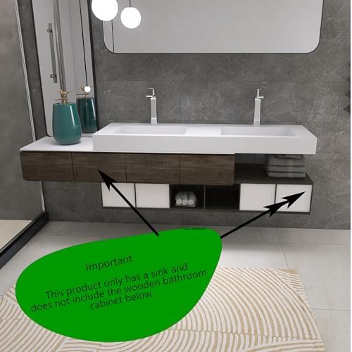 59" Wall Mount Sink Matte Bathroom Vanity Vessel Sinks Artificial Stone - Image 3