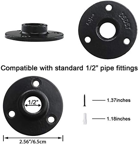 GeilSpace 1/2" Floor Flange, 10 Pack Black Malleable Iron Pipe Fittings - Image 2