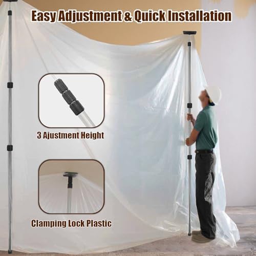 10FT Dust Barrier Poles 4 Pack, Stainless Steel Retractable Zipper Wall Poles - Image 5