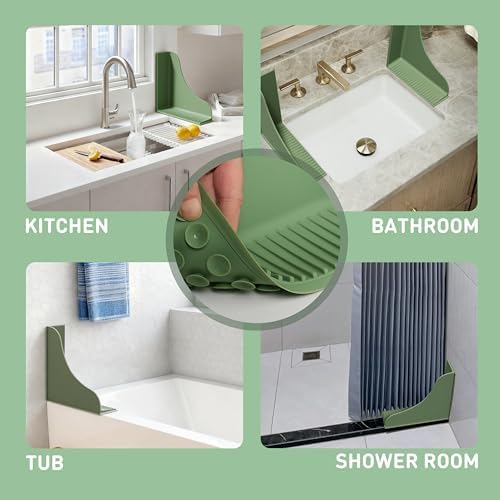 Roslim 2-Pack All-Silicone Shower Splash Guard, Bath Tub Corner Water Blocker - Image 4