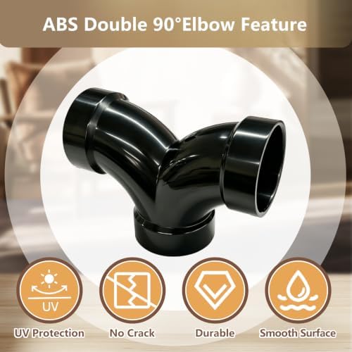 Lesso 3''Double Degree 90 ELBOW ABS pipe fittings Black, 3 Inch - Image 3