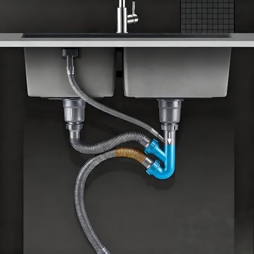 Double Kitchen Sink Drain Kit, Adjustable All-in-One P-Trap Pipe by DuyviSteil