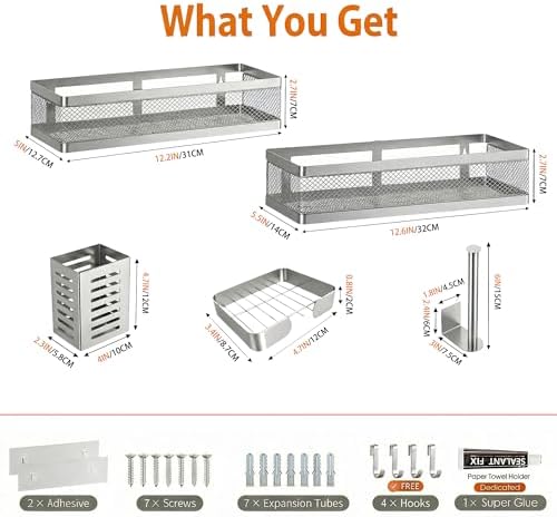 PUSDON 5-in-1 Wide Wall Mount Wrapped Mesh Kitchen Organizer & Shower Caddy Kit - Image 3