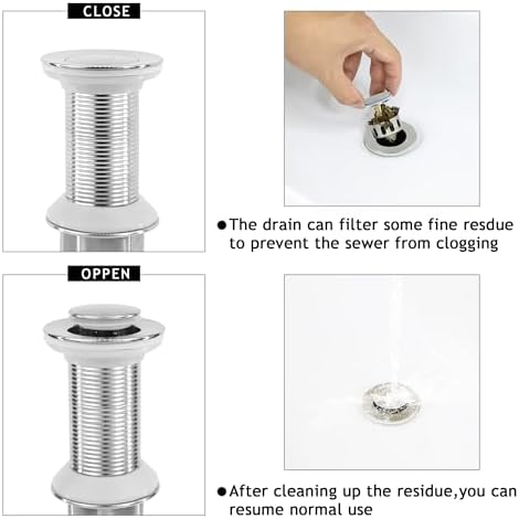 Bathroom Sink Drain, 5 Pack Drain Stopper Without Overflow, Small Cap Pop Up - Image 6