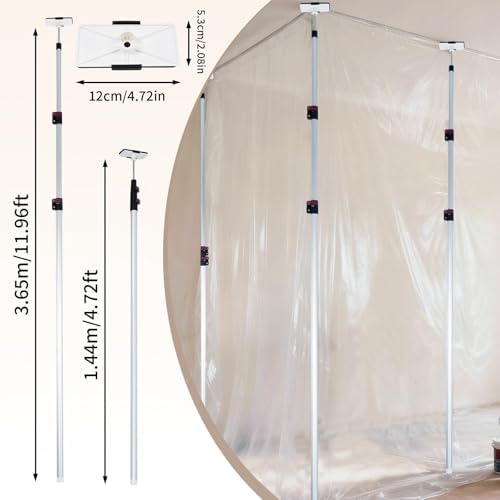 12FT Dust Barrier Poles 4 Pack, Retractable Aluminum Containment Poles Kit - Image 3