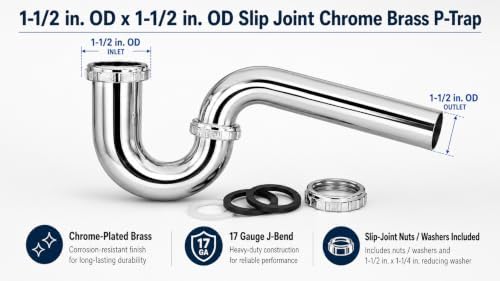 EZ-Fluid 1-1/2" Heavy Duty Kitchen Sink Chrome Brass P-Trap w/Zinc Nuts & - Image 2