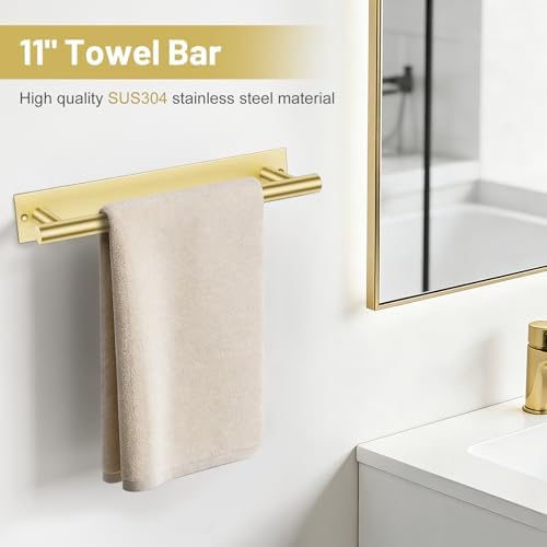 Lairuier Brushed Gold Bathroom Hardware Set, Adhesive or Screw Wall Mounted - Image 3