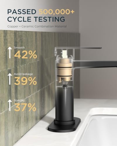 FORIOUS Single Hole Bathroom Faucet Black Matte, Commercial Faucet - Image 2