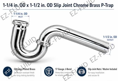 EZ-Fluid 1-1/4" x 1-1/2" Heavy Duty Chrome Brass Bathroom Sink P-Trap Chock - Image 2