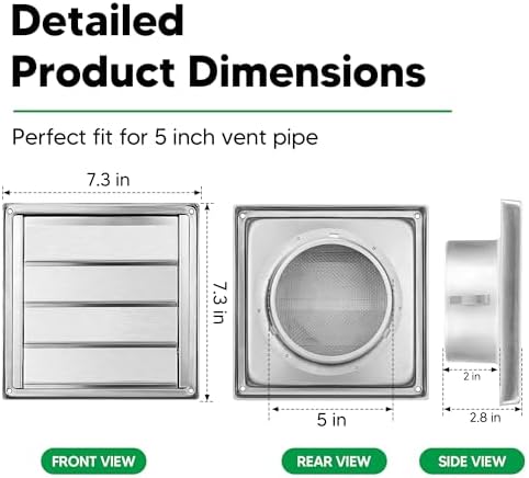 5" Metal Outdoor Dryer Vent Cover Louvered - Image 2