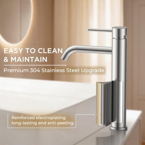 FORIOUS Vessel Tall Bathroom Faucet 1 Hole Brushed Nickel Single Handle - Image 5