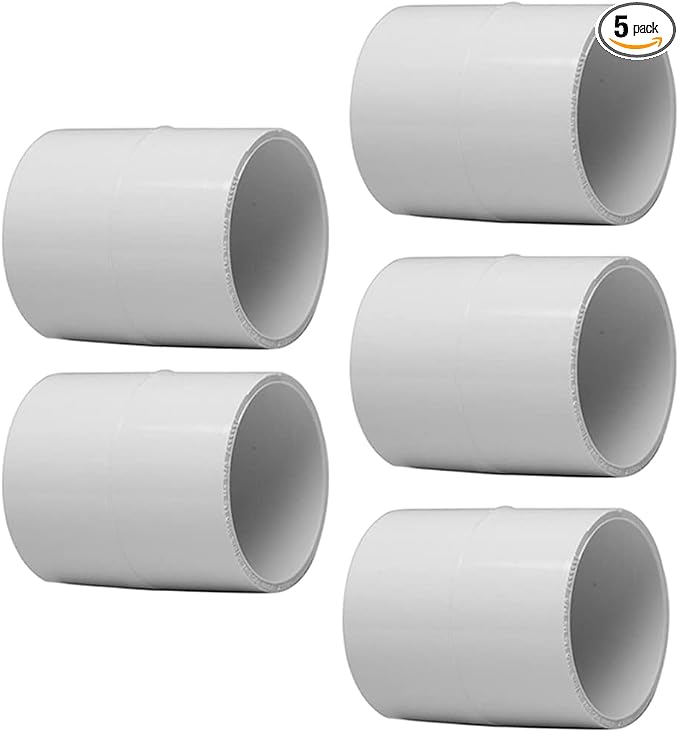 5PCS 2" PVC Pipe Coupling Slip SCH40 White | Connector Adapter Pipe Fitting by Fitvell