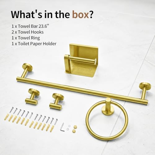 5-Piece Gold Bathroom Accessories Set Complete Wall Mounted - Image 7