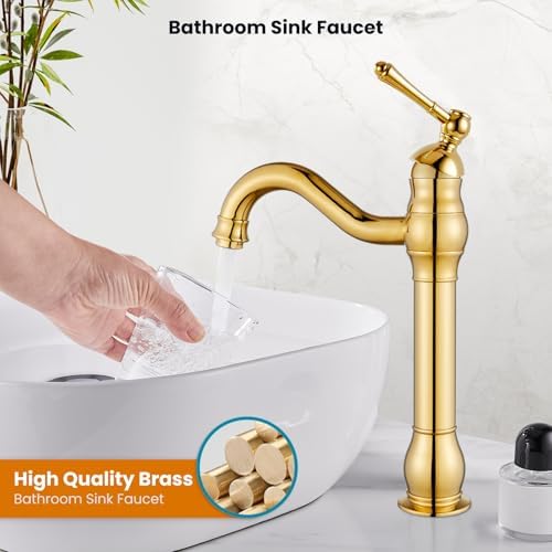 gotonovo Vintage Bathroom Vessel Sink Faucet, Polish Gold, - Image 2