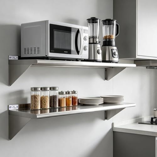 Hally Stainless Steel Shelf 2 Pack Wall Mounted Metal Shelves 12"x48" NSF - Image 2