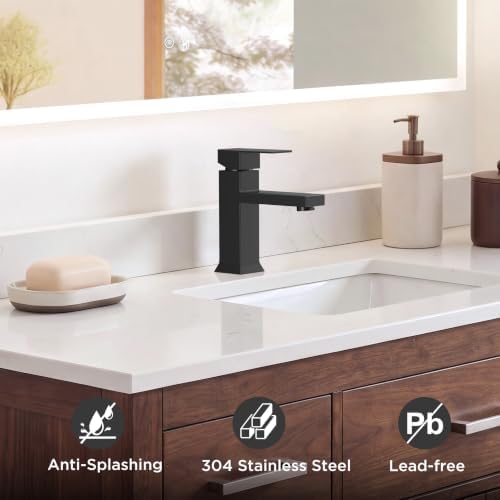 FORIOUS Bathroom Faucet 1 Hole Single Handle Matte Black Vanity Sink Faucet - Image 3