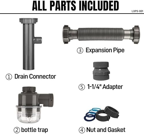 1-1/4" and 1-1/2" PVC Bottle Trap Plumbing Kit - Image 2