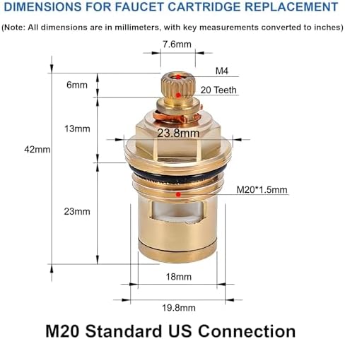Brass Faucet Cartridge Replacement Kit M20 x 1.5 Ceramic Valve Pair - Image 2