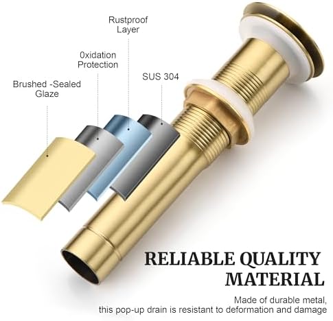 Ultimate Unicorn Pop up Sink Drain, Without Overflow Hole, Brushed Gold - Image 3